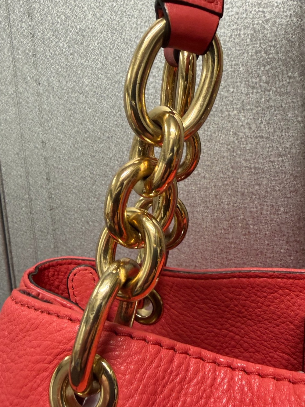Michael Kors Salmon Pink Leather Chain Tote MK Logo Bag - Picture 6 of 10